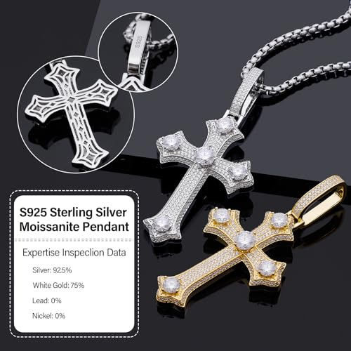 Moissanite Cross Necklace for Men,D Color Iceout Diamond Crucifix Pendant,S925 Silver Lab Diamond Hiphop Pendant Christian Jewelry for Hiphop Men Rapper4