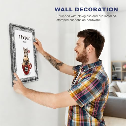 Image of 11x14 Picture Frame in Black, White, and Brown Mixed Texture. Modern Art Style Curved Wide Edges, Engineered Wood Photo Frame 11 x 14 inches for Table or Wall Decor.