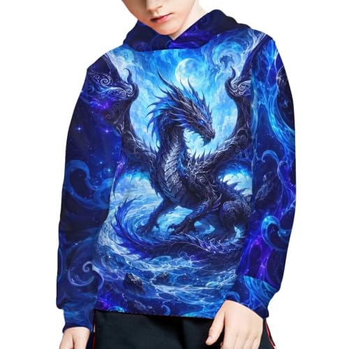 Image of WELLFLYHOM Boys Hooded Sweatshirts Hoodie Pullover Cool Graphic Crewneck Blouses Size 6-16