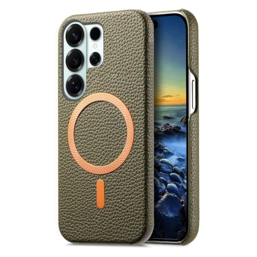 Protection Samsung S23 FE 5G magnétique avec coque cuir antichoc verte
