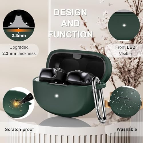 Image of Silicone Cover Compatible with Bose Ultra Open Earbuds Case Cover, Compatible with Bose Earbuds case Cover, Shockproof Protective Pouch (Dark Green)