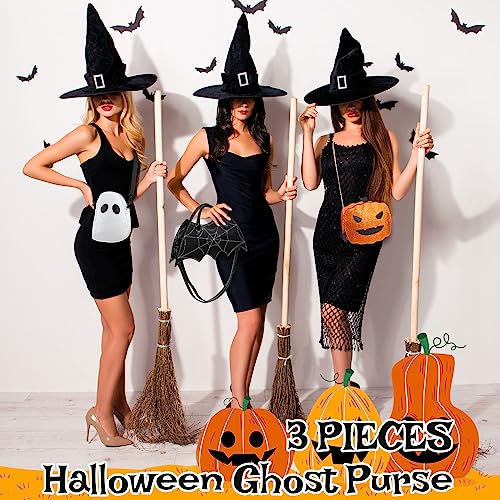 Hillban 3 Pcs Halloween PU Leather Bat Wing Spider Web Shoulder Bag Pumpkin Crossbody Bags Ghost Purse2