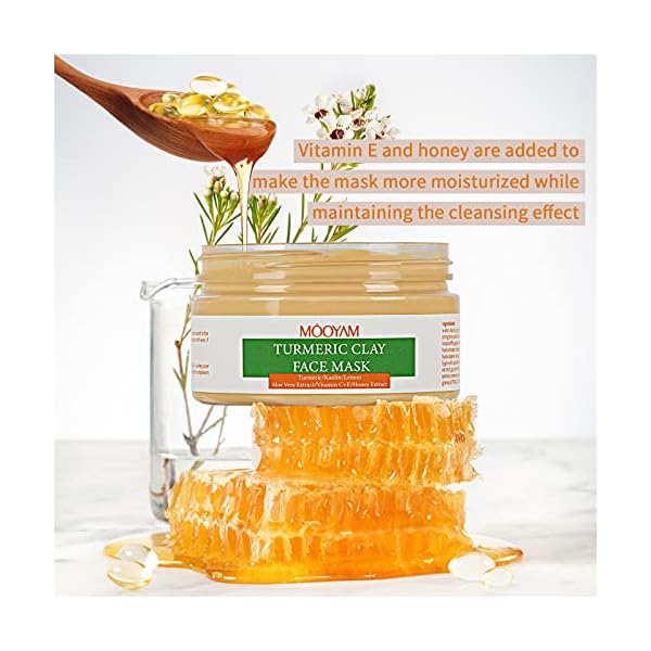 Turmeric Vitamin C Clay Mask,Mud Face Mask for Deep Cleansing, Clay Face Mask with Kaolin/Vitamin C+E/Aloe Vera/Honey Extract - Face Mask Skin Care for Blackheads, Acne, Oil Control and Refining Pores