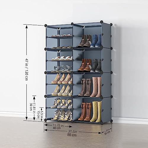 Unzipe Shoe Rack For Entryway, 8 Cube 16-Tier Shoe Storage Cabinet 32 Pairs Plastic Freestanding Shoe Organizer Diy For Entryway Hallway Closet Or Bedroom, Dark Grey #TOP3