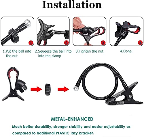 Image of Portable Lazy Stand Mobile Holder with Goosneck Long Arm Clip | Flexible | Foldable | 360 Degree Compatible for Universal Places As Office |Home |Kitchen | Bedroom (Metal Lazy)