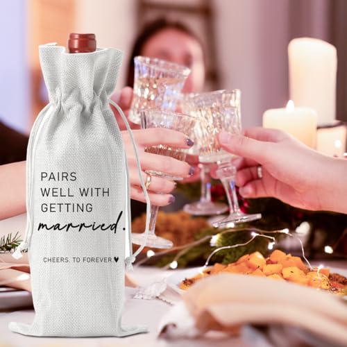Image of Married Wine Bag Married Gifts for Couples Mr Mrs Marriage Honeymoon Gift Wedding Party Decorations Getting Engaged Wine Bottle Bag Champagne Bottle Wraps Bags (White)
