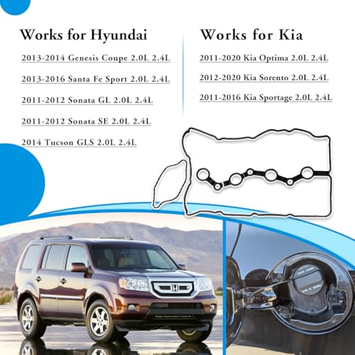 Image of VS50892 Engine Valve Cover Gasket Set for 2015-2020 Hyundai Tucson Sonata Santa Fe, for Kia Sorento Optima Sportage 2.0 2.4L 2015 2016 2017 2018 2019 2020, Replace 224412GGB0, 22441-2GGB0
