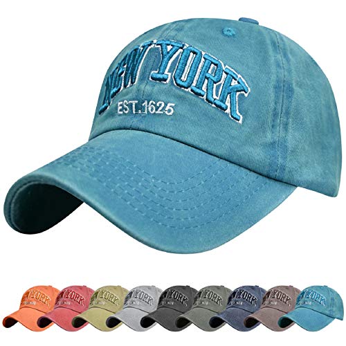 Voqeen Gorra de Beisbol Sombrero de Gorra Ajustable con Bordado New York Gorra de Vintage Algodón de Verano al Aire Libre Cap para Hombres Mujeres (Azul Claro)