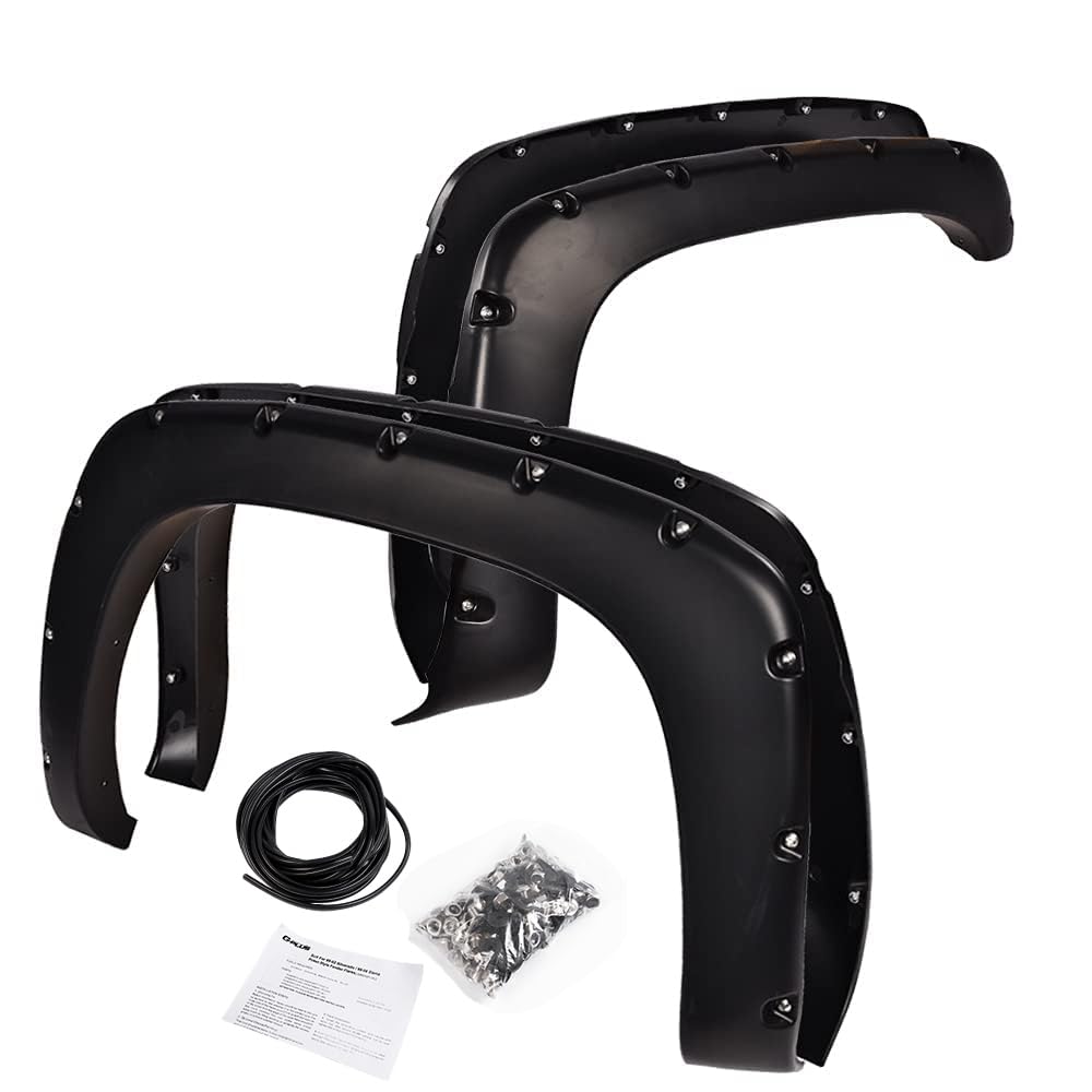 G-PLUS 4pcs Fender Flares, Compatible with Chevy Silverado 1999-2006/ GMC Sierra 1999-2006(Incl. 2007 Classic Models/Not fit Dually & Step-side models), Smooth Riveted Wheel Protector Vent Trim