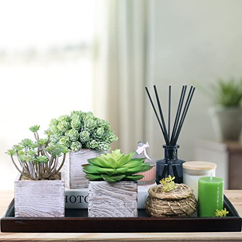 Set Of 3 Assorted Small Potted Succulents Plants Decorations Green Fake Succulents Cacti In Rustic Wooden Pots For Home Living Room Bathroom Table Centerpiece Windowsill Shelf Office Desk Indoor Decor #TOP7