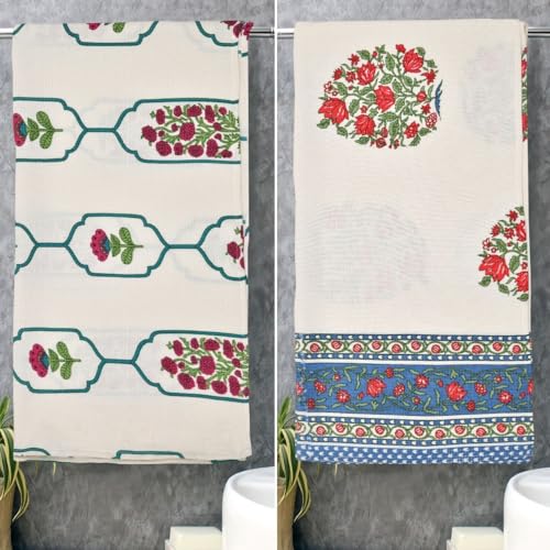Image of Mafatlal Madhuban Full Size Bath Towel Combo - 100% Cotton, Lightweight & Ultra Absorbent | 76x147 cm | 250 GSM | Handcrafted Waffle Texture | Pack of 2 | Rose N Blue