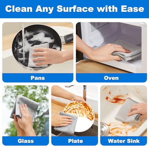 Image of JOYMOOP Dual-Sided Silver Microfiber Cleaning Cloth, Reusable Non-Scratch Dishwashing Rag, Multipurpose Scrubbing Pads for Kitchen, Glass, Stainless Steel