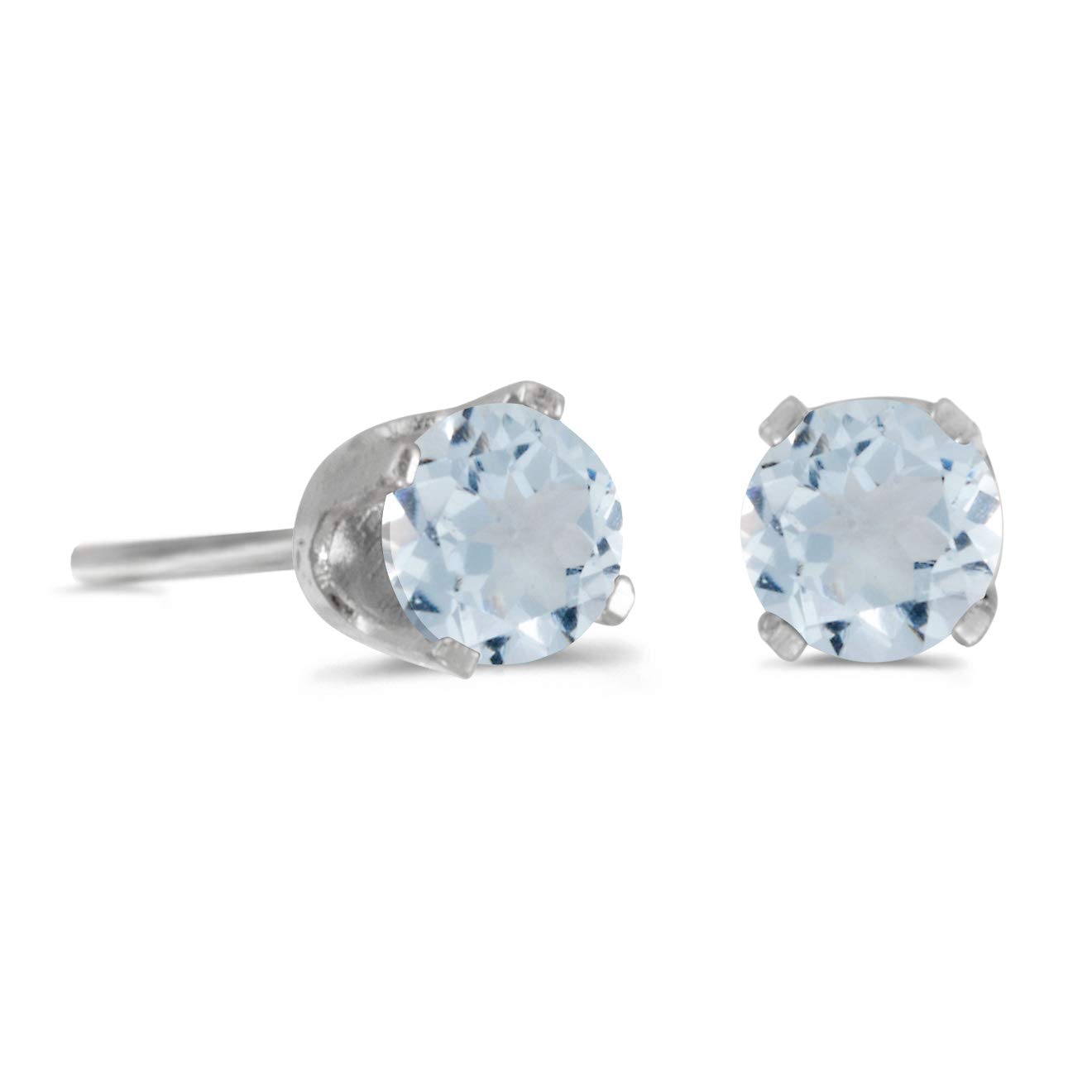 14k White Gold Round Aquamarine Screw-back Stud Earrings 4 mm