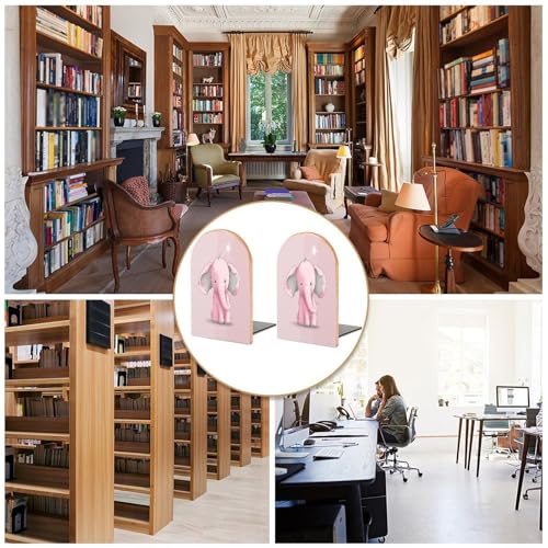 Serre-livres en métal réglable avec éléphant rose en bois pour bureau - 6