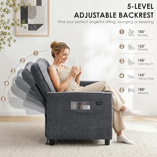 Image of Dreamzie 55'' 3 in 1 Convertible Sofa Bed with USB Charging Ports, Pull Out Couch with Adjustable Backrest and Side Pockets, Sleeper Sofa for Living Room, Apartment, RV, Easy Assembly - Dark Grey