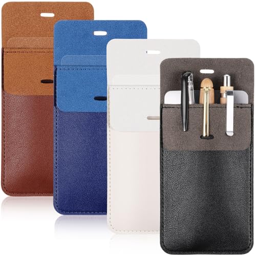 Outus 4 Pack Pocket Protector, Leather Pen Pouch Holder Organizer for Lab Coats/shirts/pen Note, Handmade Pencil Pocket Holder for Office Hospital Supplies (Multi Color)