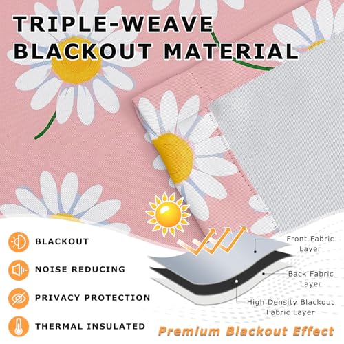 Daisy Decor Nursery - Daisy Curtains for Bedroom Living Room - Cute Floral Botanical Blackout Curtains, Flower Pink Eyelet Curtains & Drapes, 66 x 54 Inch (Width x Drop) 2 Panels - Image 4