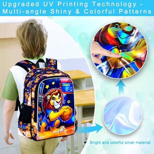 Image of CCJPX 3PCS Kids Backpack for Boys, 16 Inch Lion Water Resistant Preschool Backpacks, Cool Elementary Kindergarten School Bookbag Set for Travel