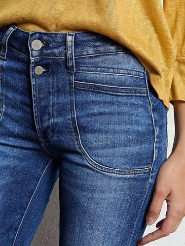 Flamingals Straight Leg Jeans for Women Mid Waisted Stretchy Bootcut Jeans Dual Button Asymmetrical Pocket Trendy Denim Jeans4