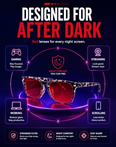Image of TIJN Sleep Glasses with Blue Green Light Blocking, Red Light Lens for Computer Gaming, Screen Fatigue & UV Protection