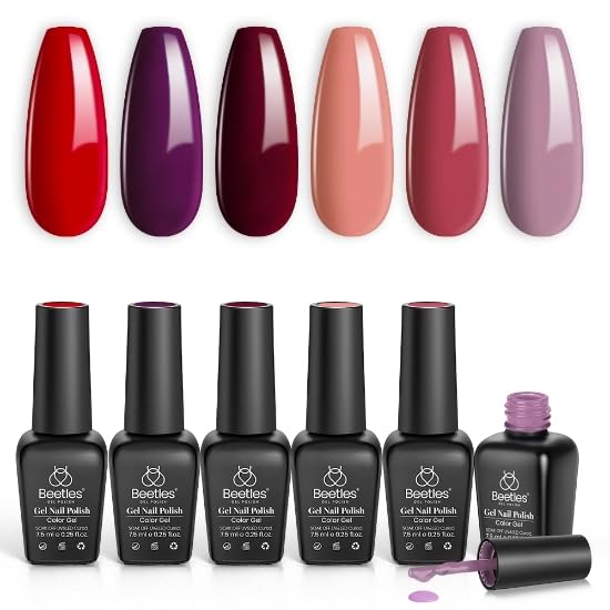 beetles Gel Polish Red Gel Nail Polish Set - 6 Bottles Burgundy Purple Lilac Sangria Nail Gel Polish Kit for Spring Glamour, 2024 Wine Red Gel Polish Soak Off UV LED Nail Lamp