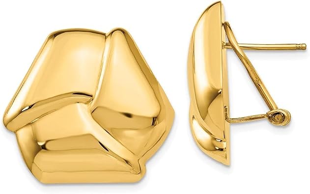 Diamond2Deal 14k Yellow Gold Love Knot Stud Earrings Omega Back L- 1.02 in, W- 1.06 in