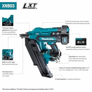 Makita XNB03Z 18V LXT® Lithium-Ion Cordless 21º Full Round Head 3-1/2" Framing Nailer, Tool Only