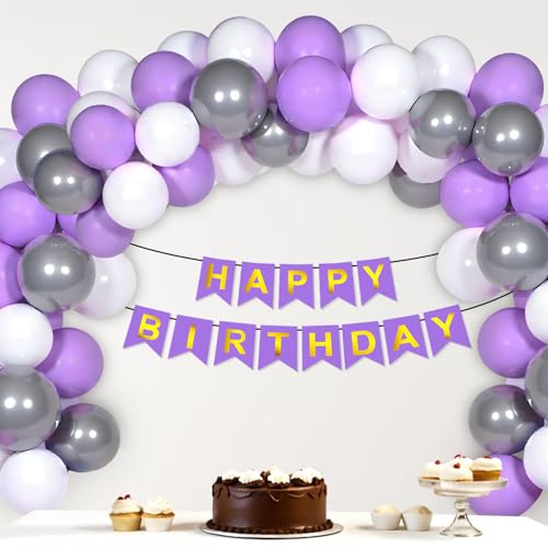 Image of Party Propz Happy Birthday Decoration Kit - 45 Pcs Aesthetic Purple Theme Birthday Decoration Kit with Banner & Balloons, Bday Decoration Kit for Girls, Party Decor (Cardstock)