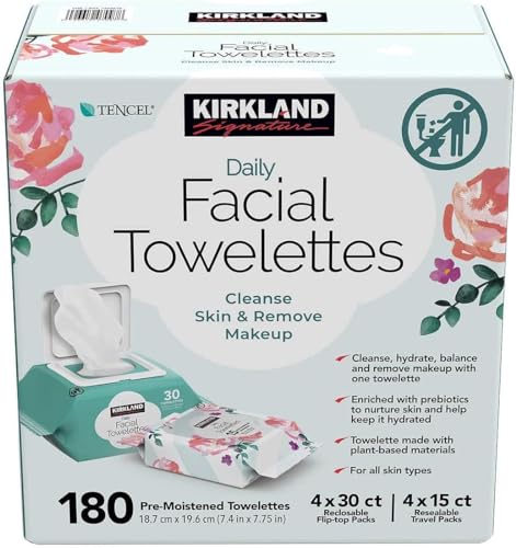 KIRKLAND Signature Daily Facial Towellettes 4.53 Pound (180 Count 1-Box)