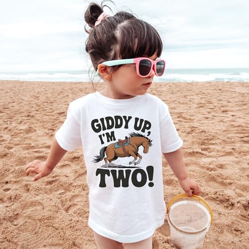 Western 2nd Birthday Bucking Horse Shirt - Giddy Up I'm Two 2 Western Aesthetic Rodeo Birthday Top - Natural Toddler Youth Tee4