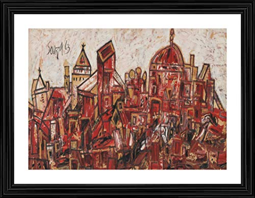 Image of Decoratus� *Red Landscape* (Mumbai) (1963)- Famous Painting by Francis Newton Souza, Wall D�cor Frame. Matt Satin Print with MDF & 2 inchPS Black Frame. Size 16 inchx21 inch