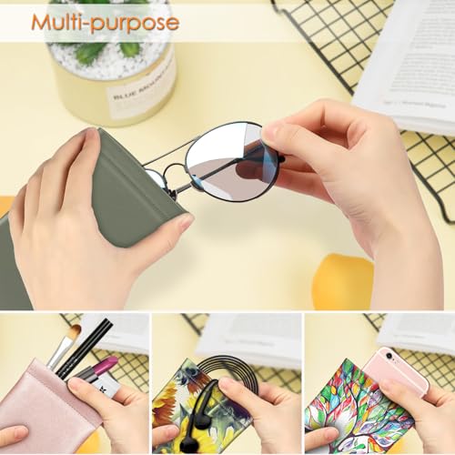 Image of FINTIE Soft Eyeglasses Case with Cleaning Cloth, Portable Squeeze Top Vegan Leather Glasses Pouch, Sunglasses Eyewear Bag