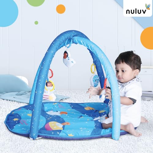 Image of Baby Playgym for Babies | Activity Play Gym Mat with 5 Hanging Toys|Foldable&Durable Cotton Play Mat|Baby Crawling Mats for Floor for 0 to 24 Months (Space)
