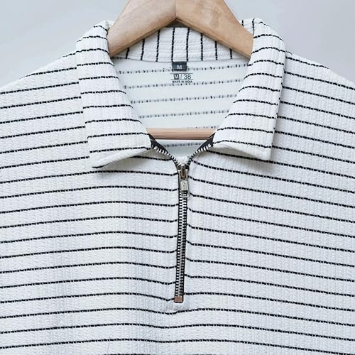 Image of FRT. Men's Striped PoloT-Shirtwith ZipCollarTrendyShort SleeveCasualWearforMenSoft Breathable Fabric All-ColorStylishStripedPoloforDailyOfficeSummerOutdoorOutfits