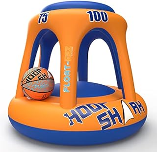 Swimming Pool Basketball Hoop Set by Hoop Shark - Orange/Blue - Inflatable Hoop with Ball - Perfect for Competitive Water Play and Trick Shots - Ultimate Summer Toy