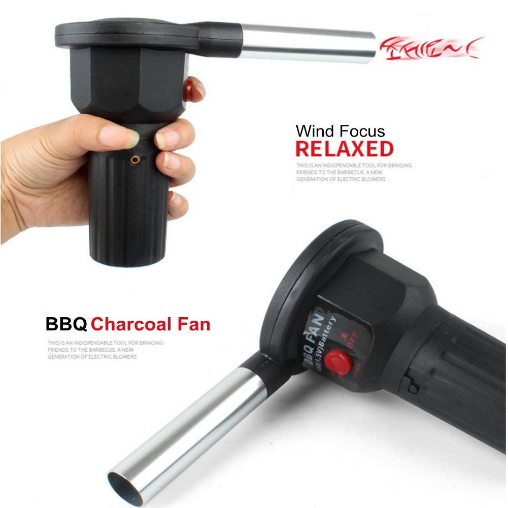 Zunate Ventilatore Barbecue Elettrico Portatile, Pistola ad Aria per Barbecue, Cottura Esterna BBQ Fire Fan per Camping, Nero, 2 Velocità, Touch Control, Senza Cavo, Portatile