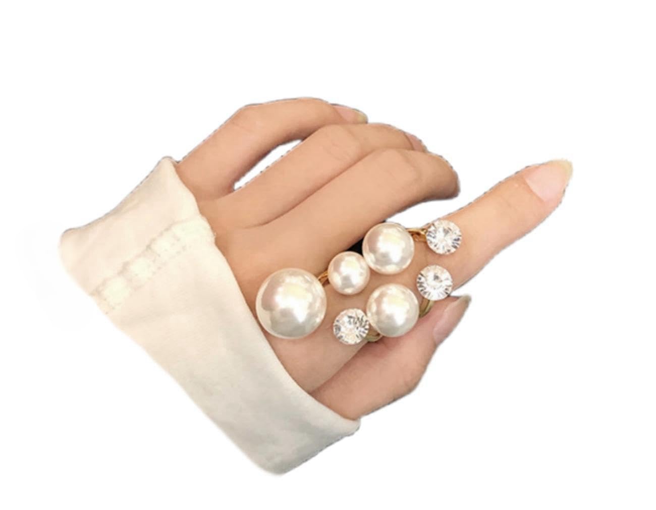 HEIMAXINGStatement Pearl Ring for Women, Multi Simulated Pearls Wrap Ring, Stacking Large Pearl Rings Fashion Jewelry