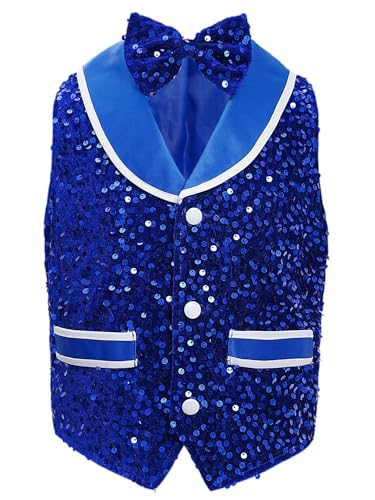 Kids Boys Girls Sparkly Sequin Vest Sleeveless Button Waistcoat with Bowtie Velvet Jacket Party Outfit