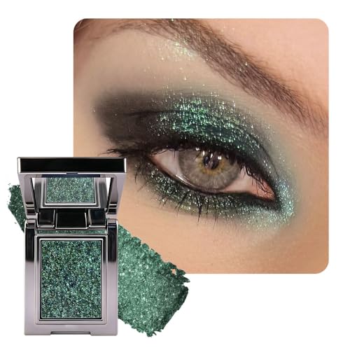 Image of WanTuoluo Sparkly Eyeshadow Palette for Women, Single Monochrome Eye Shadow Makeup, Shiny Pressed Cream Powder, Blendable Natural sombras para ojos, Holographic,Vegan,Travel (09-sparkly-Green)