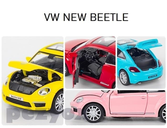 Image of Volkswagen Beetle Alloy Simulation Car Model Sound and Light Pull Back Toy Car 1:32 Sophisticated Gift Choice (Blue)
