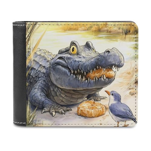 Crocodile And Birds Fashion Bifold Wallets for Men Women Slim & Thin Credit Card Holder Wallet Purse