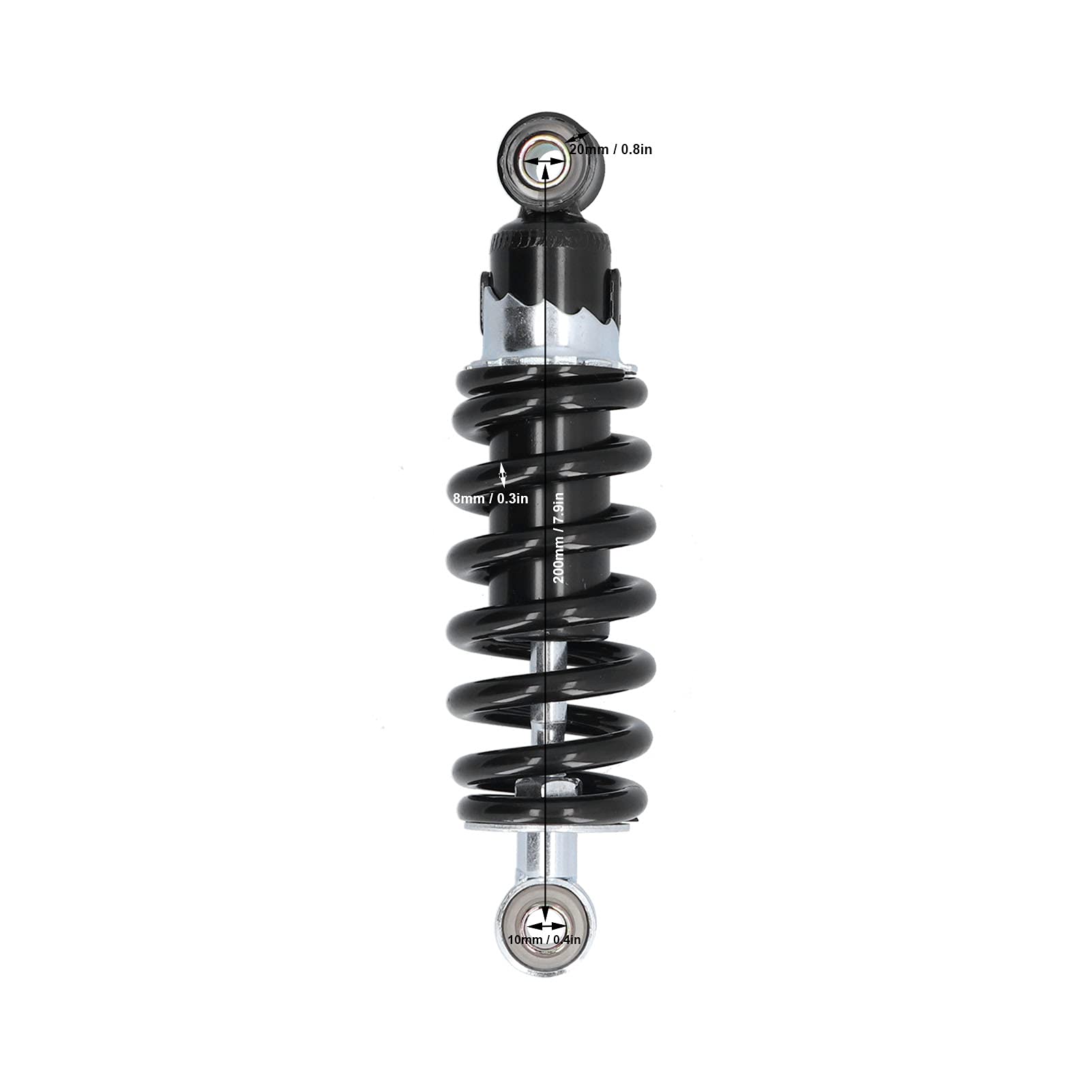 Ammortizzatore per ATV 200mm, Molla Regolabile a 5 Livelli, Foro 10mm, Acciaio al Carbonio, Ammortizzatore Universale con Pressione della Molla per Go Kart ATV Quad Damper Bike