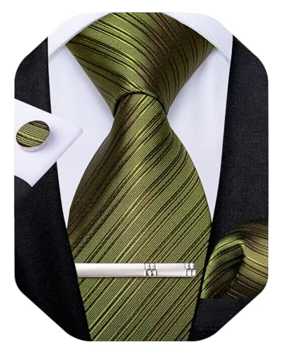 Image of DiBanGu Mens Silk Necktie Solid Color Tie and Pocket Square Cufflink Tie Clip Set Woven Plain Ties for Men Wedding Party