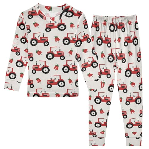 Pajama Sets Long Sleeve Red Tractors Strawberries Soft Comfy Sleepwear 2 Piece PJS 3-8T