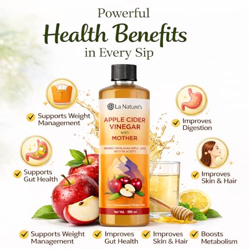 Image of La Nature's Apple Cider Vinegar with Mother (500 ml) | Raw & Unpasteurized | Natural Fermented ACV | Supports Digestion, Gut Health & Metabolism