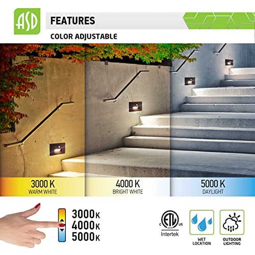 Asd Motion Sensor Stair Lights With Photocell, Indoor Outdoor Led Step Lights Waterproof, 3000K/ 4000K/ 5000K, 120V, Stainless Steel Body, 3W 114Lm, Etl Listed, 4 Pack #TOP4