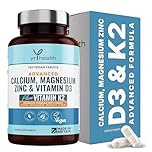 Calcium, Magnesium, Zinc and Vitamin D Plus Vitamin K2 MK-7 Tablets - Osteo Supplement - 180 Vegan Tablets not Capsules - Made in the UK by YrHealth