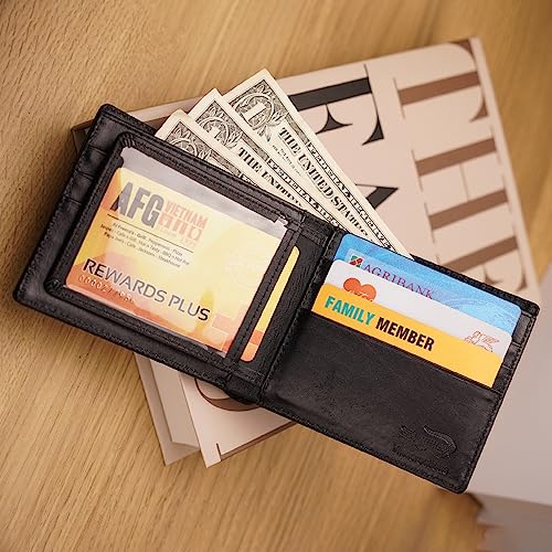 Image of HATA Men Leather Wallet Croc RFID Blocking Front Pocket AIIigator Handmade Gift For Birthday Wedding Anniversary Father's Day