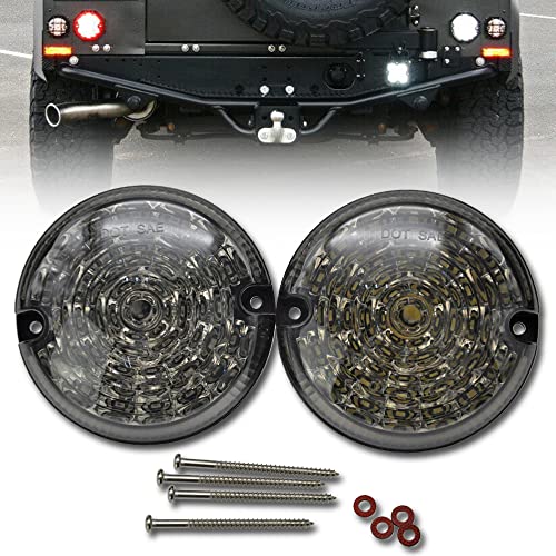 NSLUMO Defender Red LED Fog Reverse Light 2pcs 95mm Round Smoke Lens Rear Fog Lights Assembly for Land Rover Defender 90 110 2001-2016