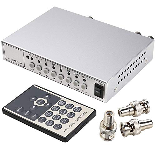 UHPPOTE Color Quad System Security Video Splitter Camera Processor 2CH Remote Control with 3 BNC Connector Adapter